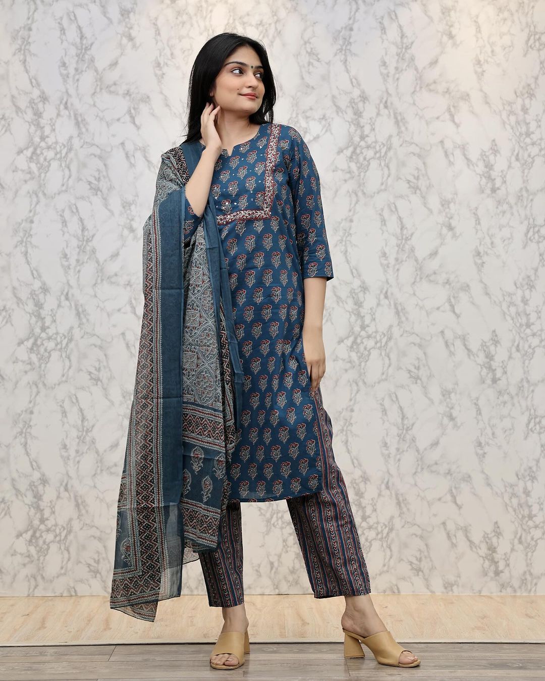 VT Designer Printed Cotton Kurti With Bottom Dupatta Wholesale Shop In Surat
